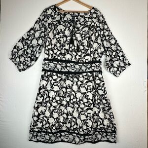 Studio‎ Park Black & White Floral Dress with Sash NWOT